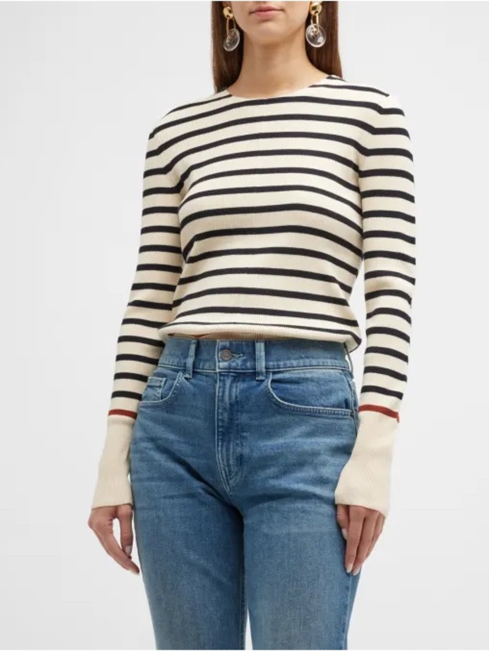 Lafayette 148 Matte Crepe Striped Rob Sweater M